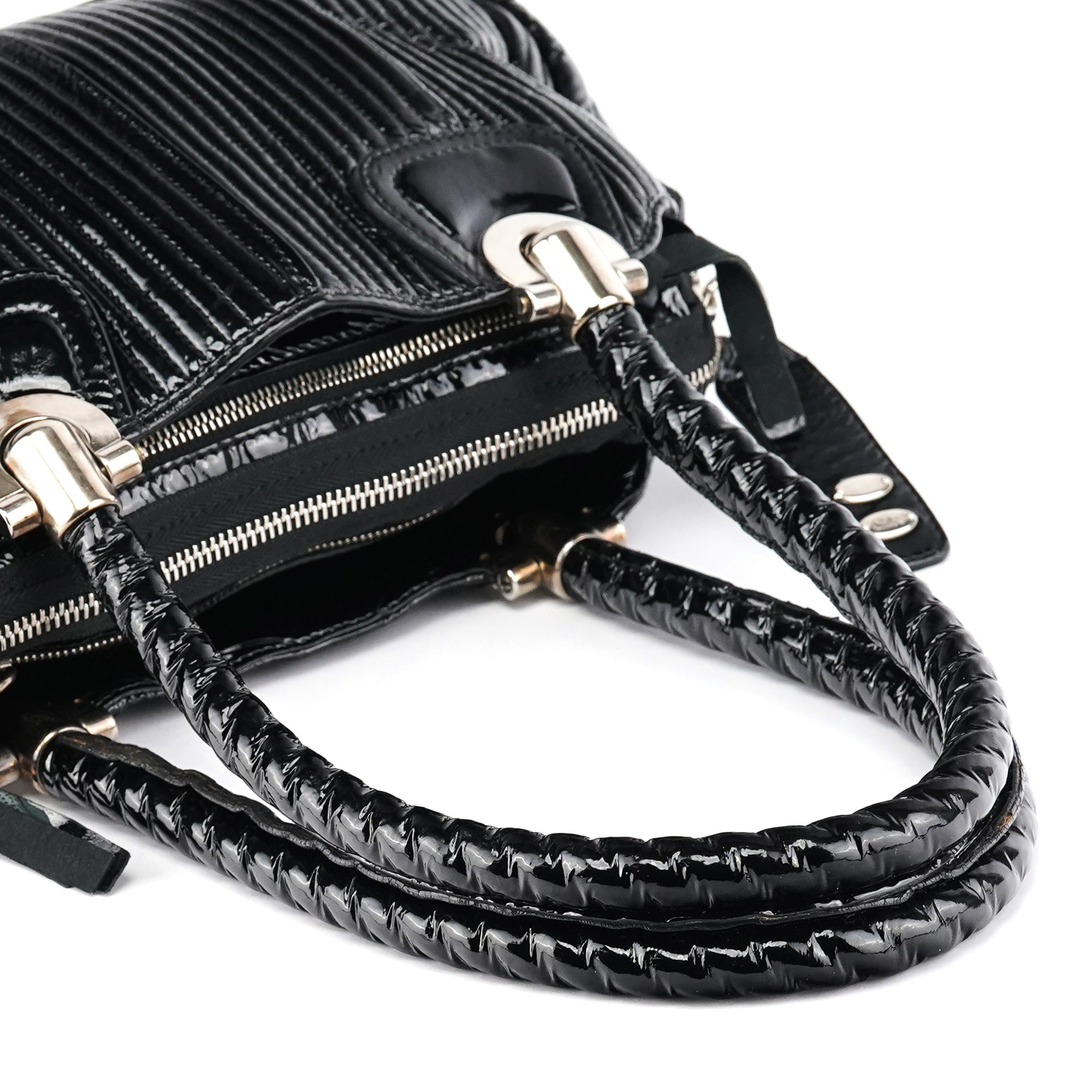 Chloe Black Quilted Patent Leather Bay Tote Bag