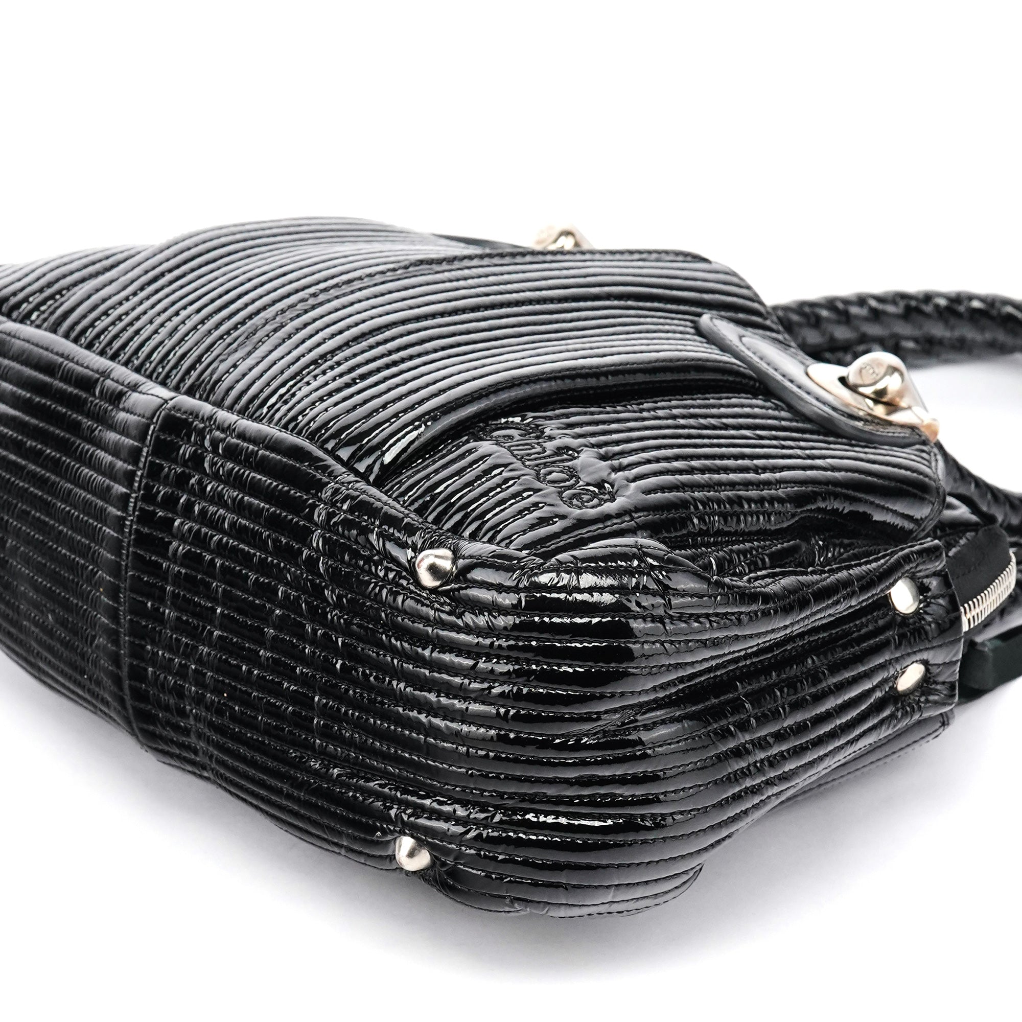 Chloe Black Quilted Patent Leather Bay Tote Bag