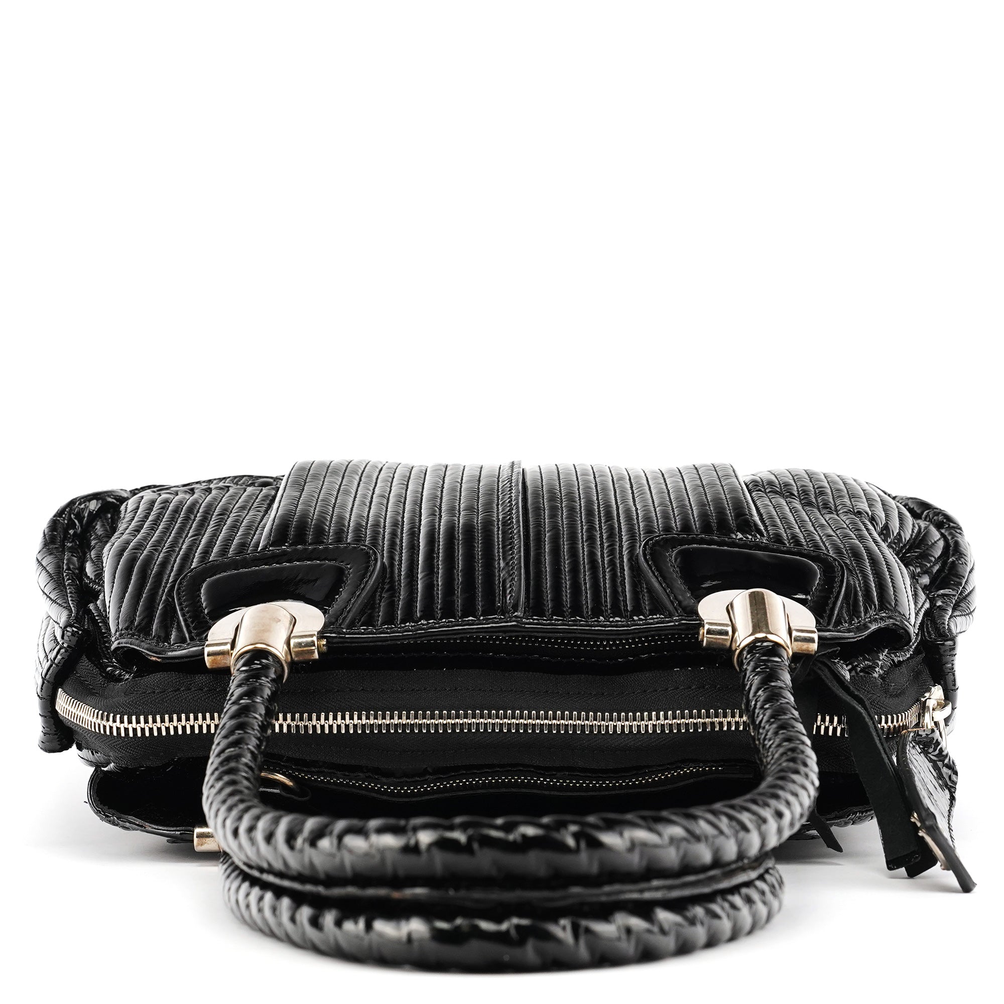 Chloe Black Quilted Patent Leather Bay Tote Bag
