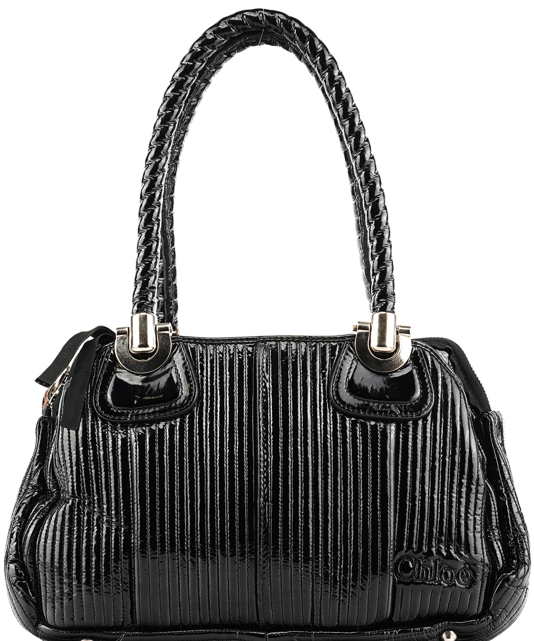 Chloe Black Quilted Patent Leather Bay Tote Bag