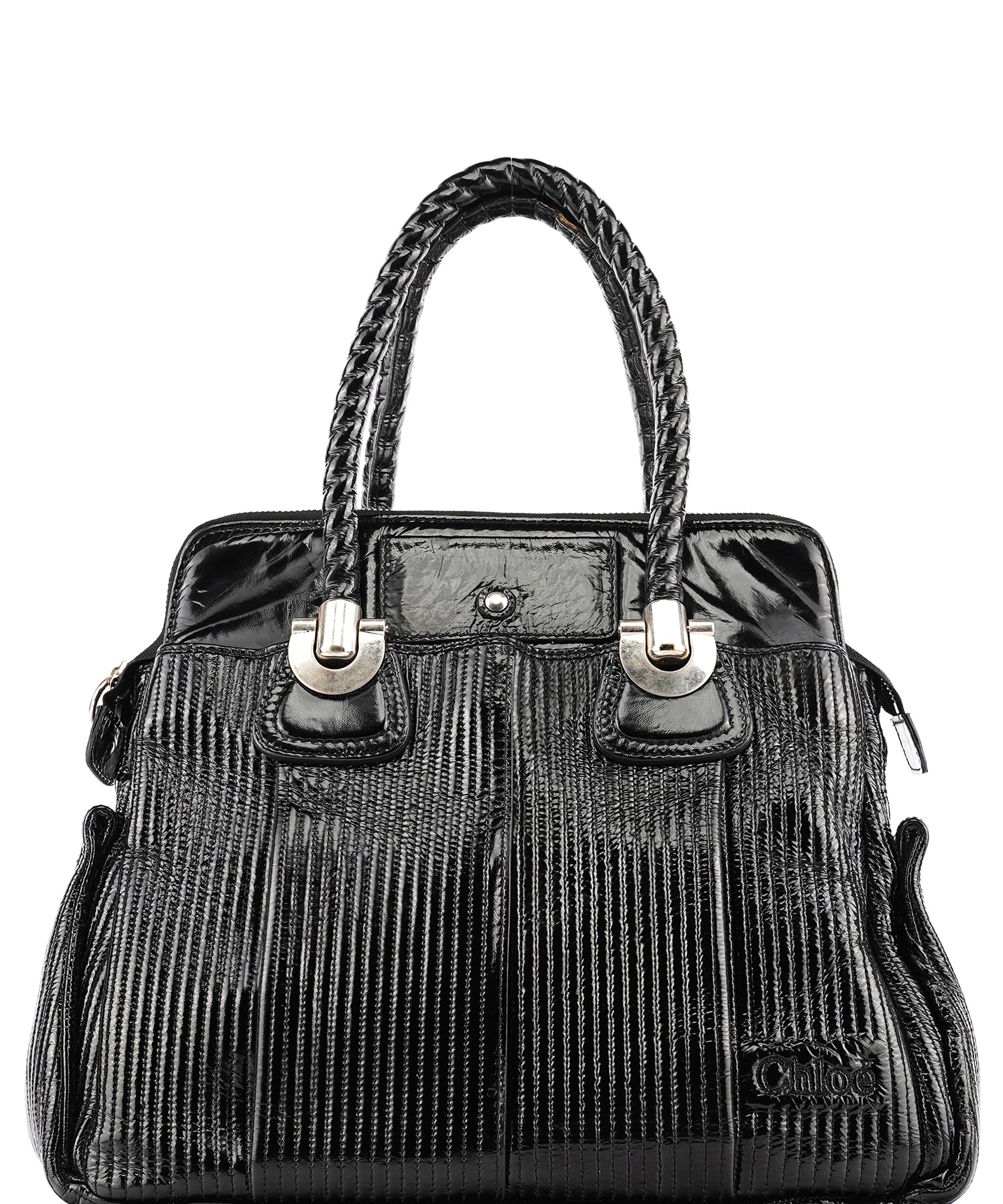 Chloé Black Quilted Patent Leather Heloise Tote Bag