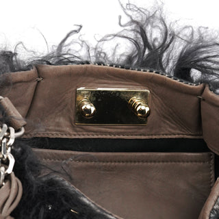 Chloe Black Shearling Embellished Chain Shoulder Bag