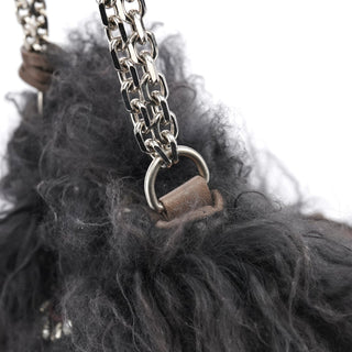 Chloe Black Shearling Embellished Chain Shoulder Bag