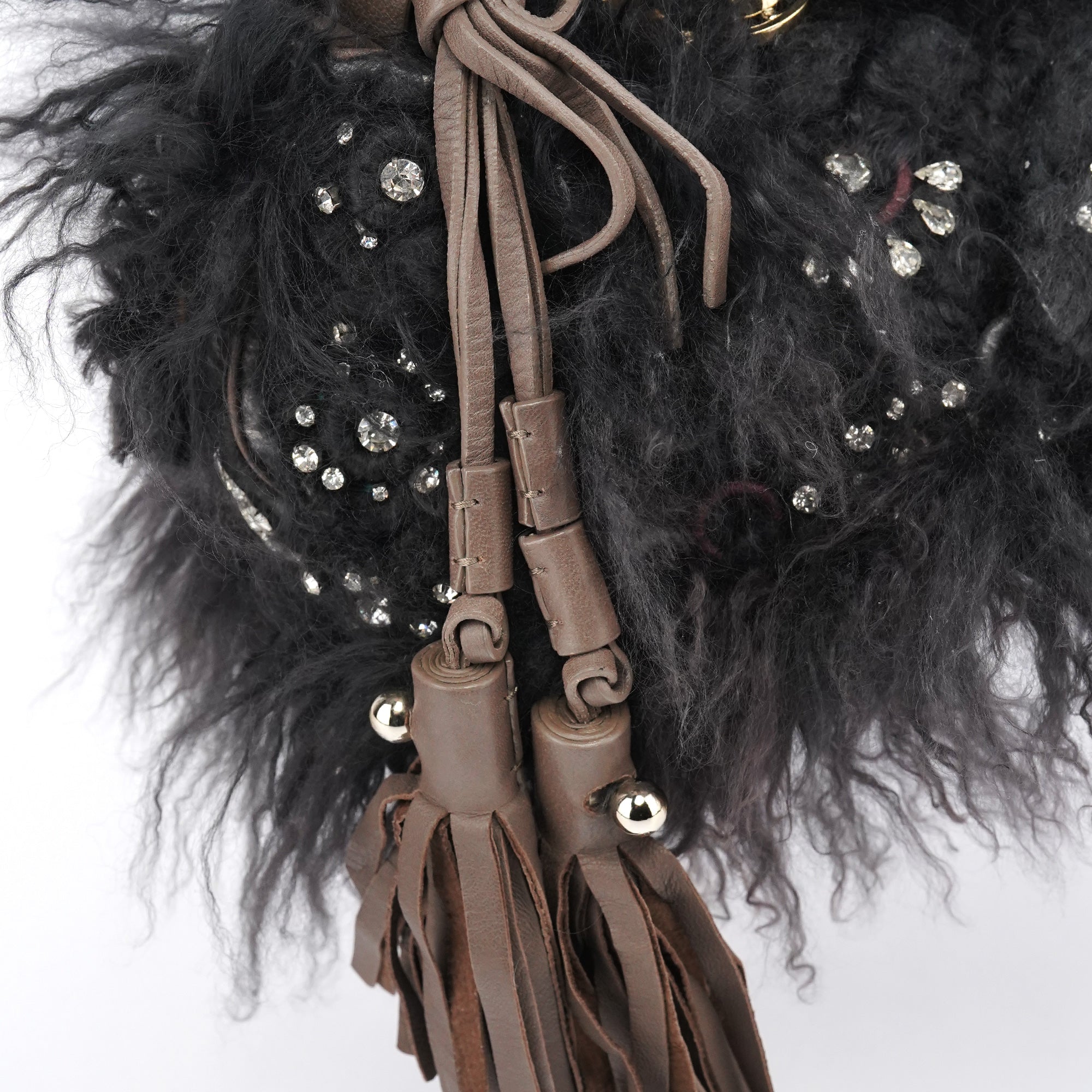 Chloé Borsa a spalla in shearling nero con decorazioni e catena