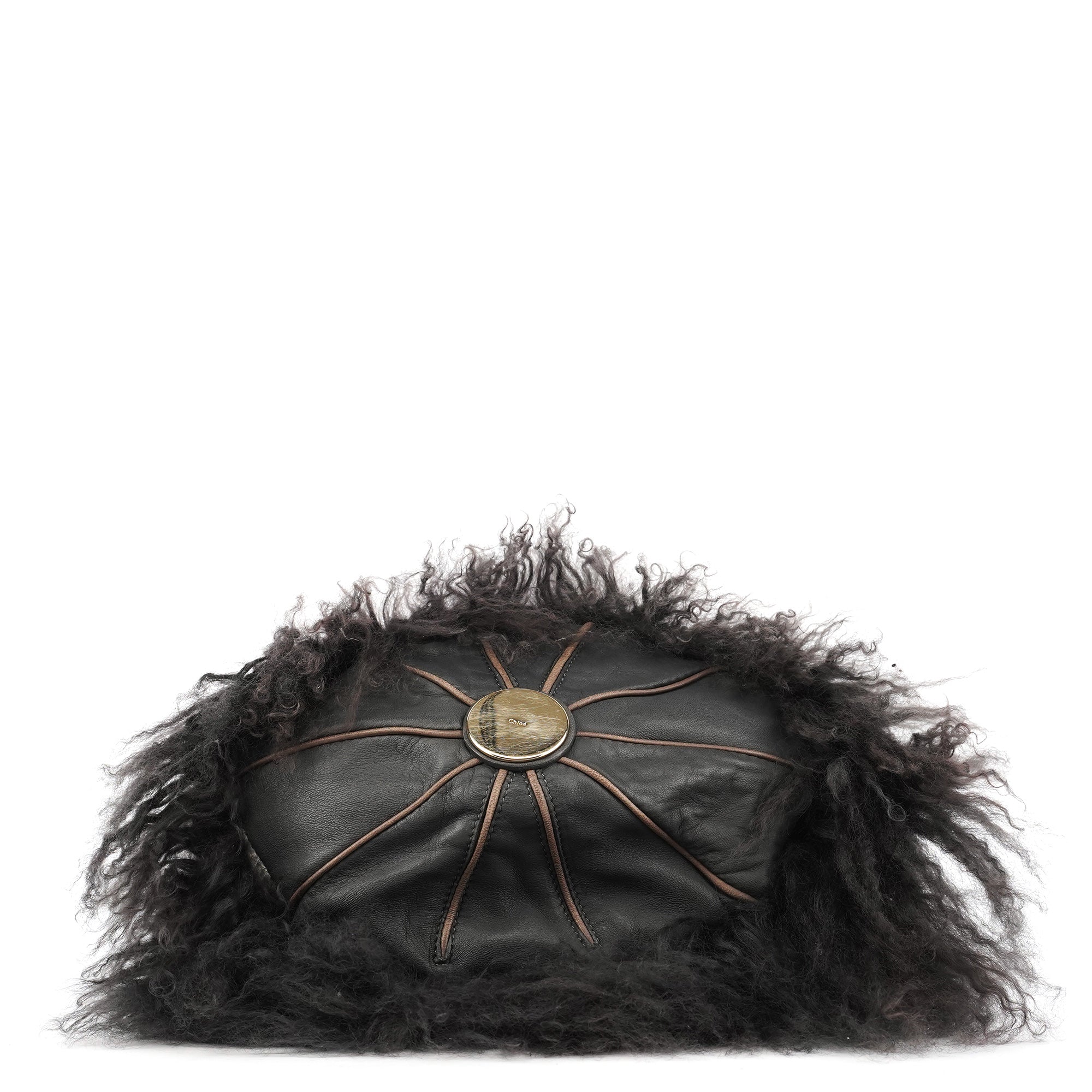 Chloé Borsa a spalla in shearling nero con decorazioni e catena