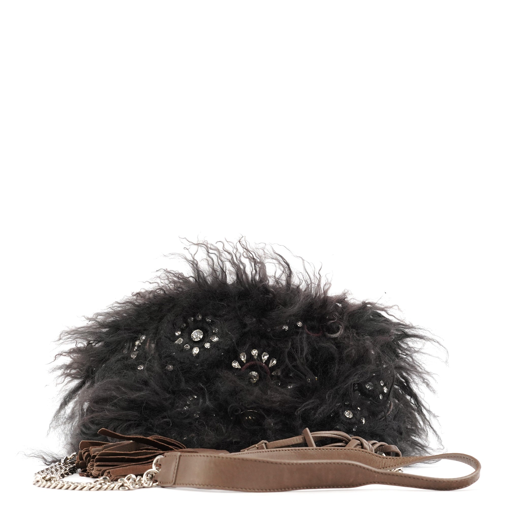 Chloé Borsa a spalla in shearling nero con decorazioni e catena