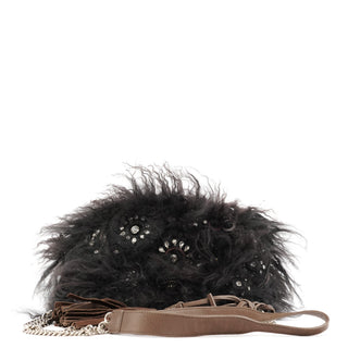 Chloe Black Shearling Embellished Chain Shoulder Bag
