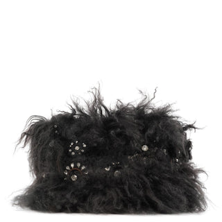 Chloe Black Shearling Embellished Chain Shoulder Bag