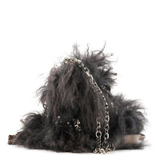 Chloe Black Shearling Embellished Chain Shoulder Bag