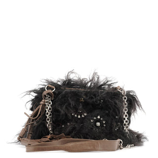 Chloe Black Shearling Embellished Chain Shoulder Bag