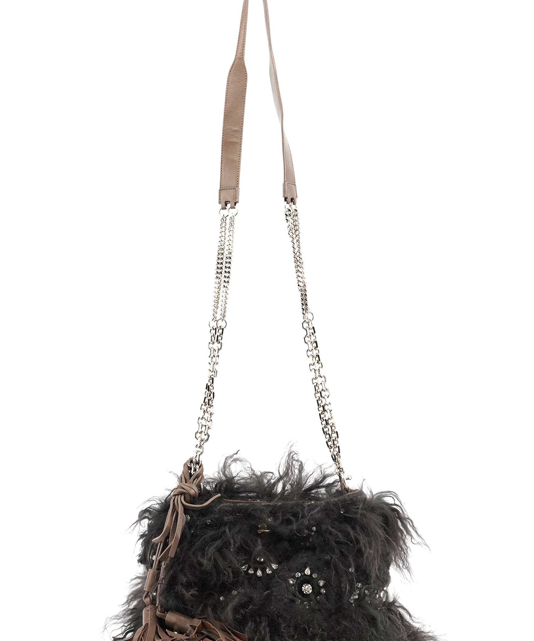 Chloe Black Shearling Embellished Chain Shoulder Bag