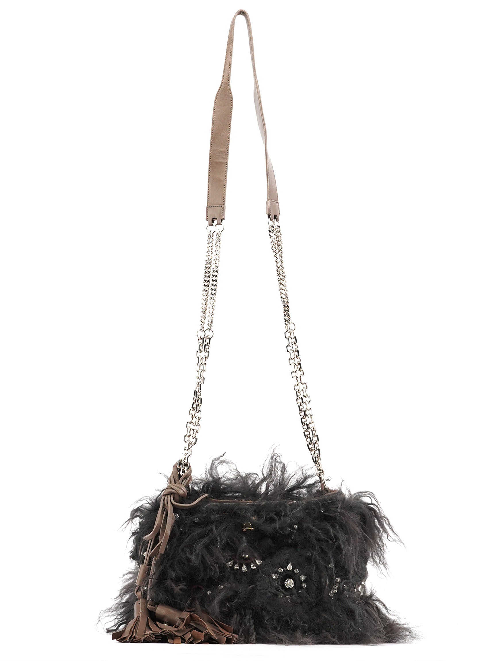 Chloé Borsa a spalla in shearling nero con decorazioni e catena