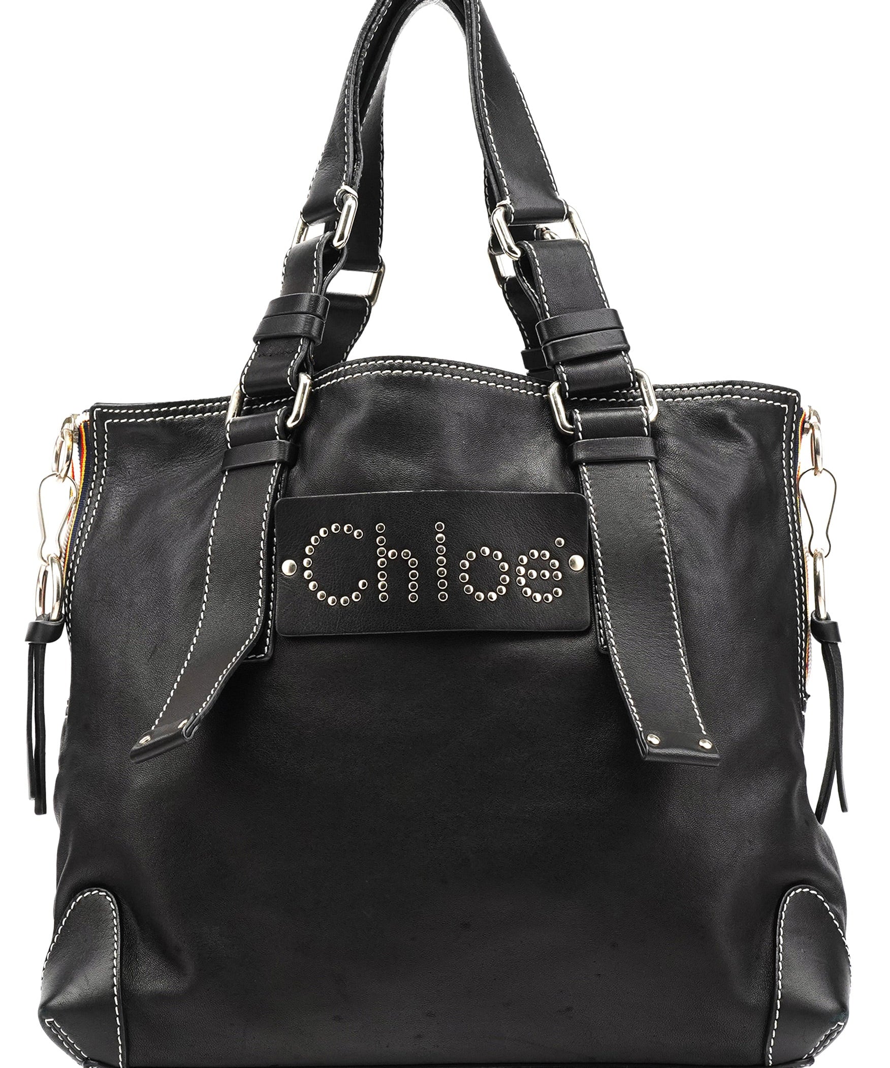 Chloe Black Studded Leather Tote Bag