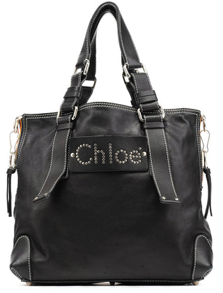 Chloe Black Studded Leather Tote Bag
