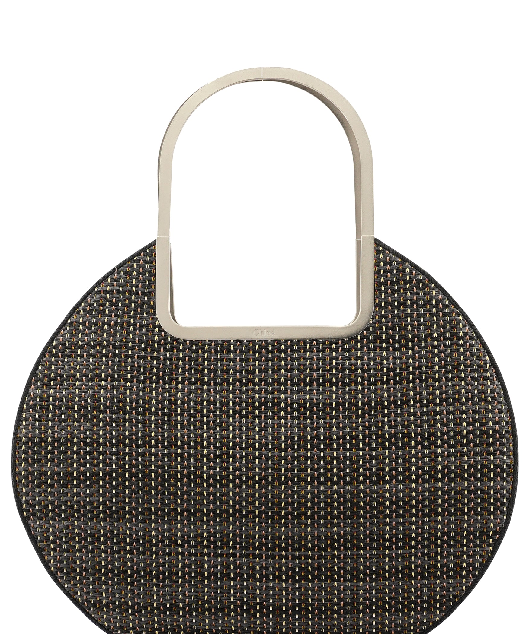 Chloé Black Woven Raffia Metal Handle Tote Bag