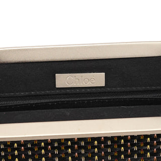 Chloé Black Woven Raffia Metal Handle Tote Bag