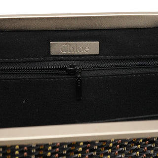 Chloé Black Woven Raffia Metal Handle Tote Bag