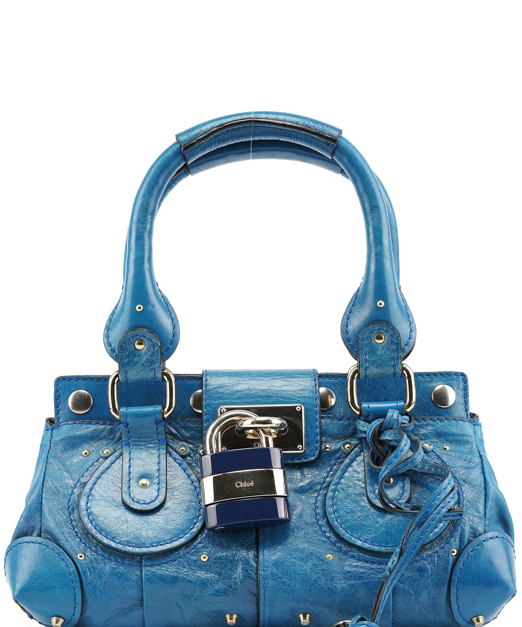 Chloé Blue Calfskin Leather Paddington Shoulder Bag