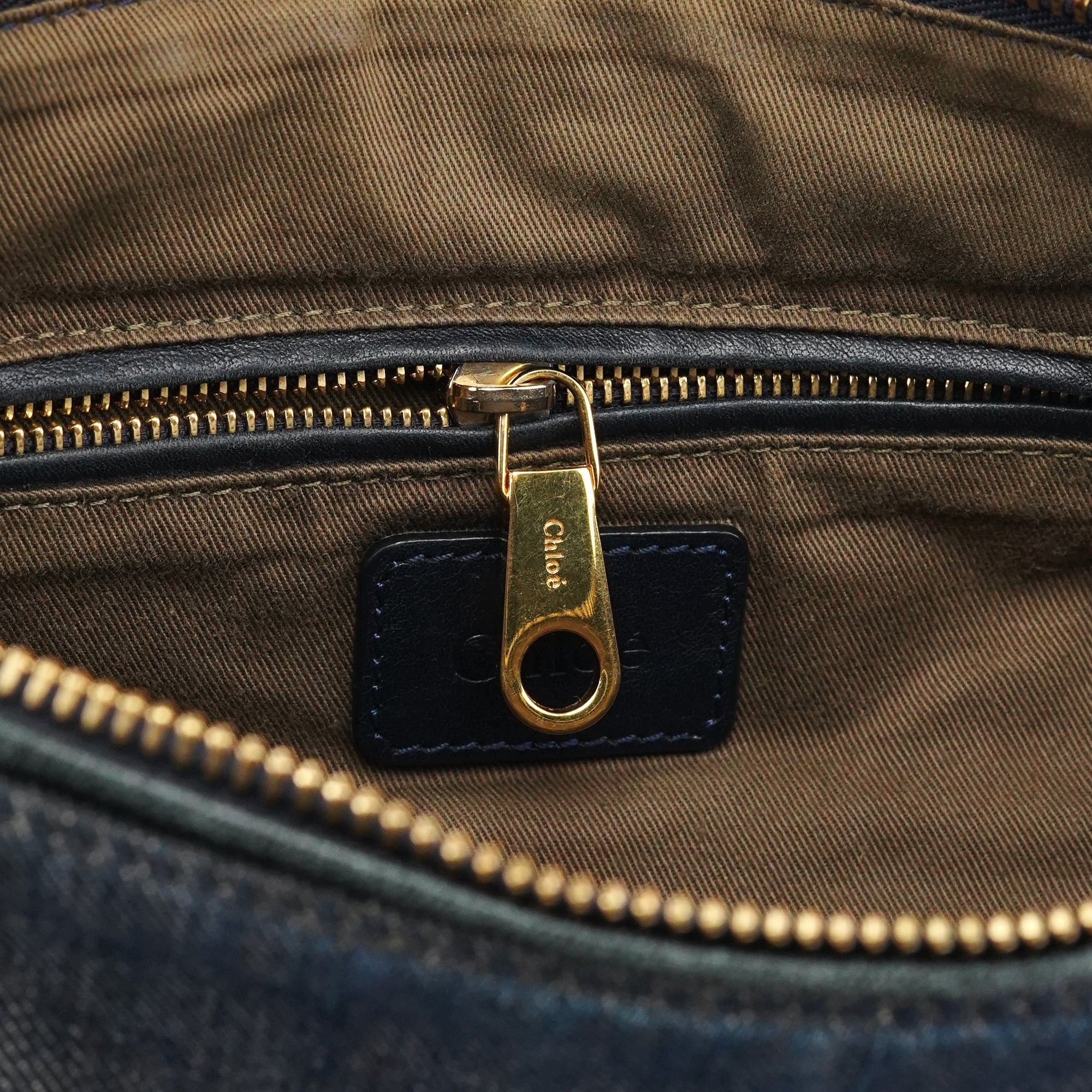 Chloé Marcie 2-Way Tasche aus blauem Denim mit Lederbesatz