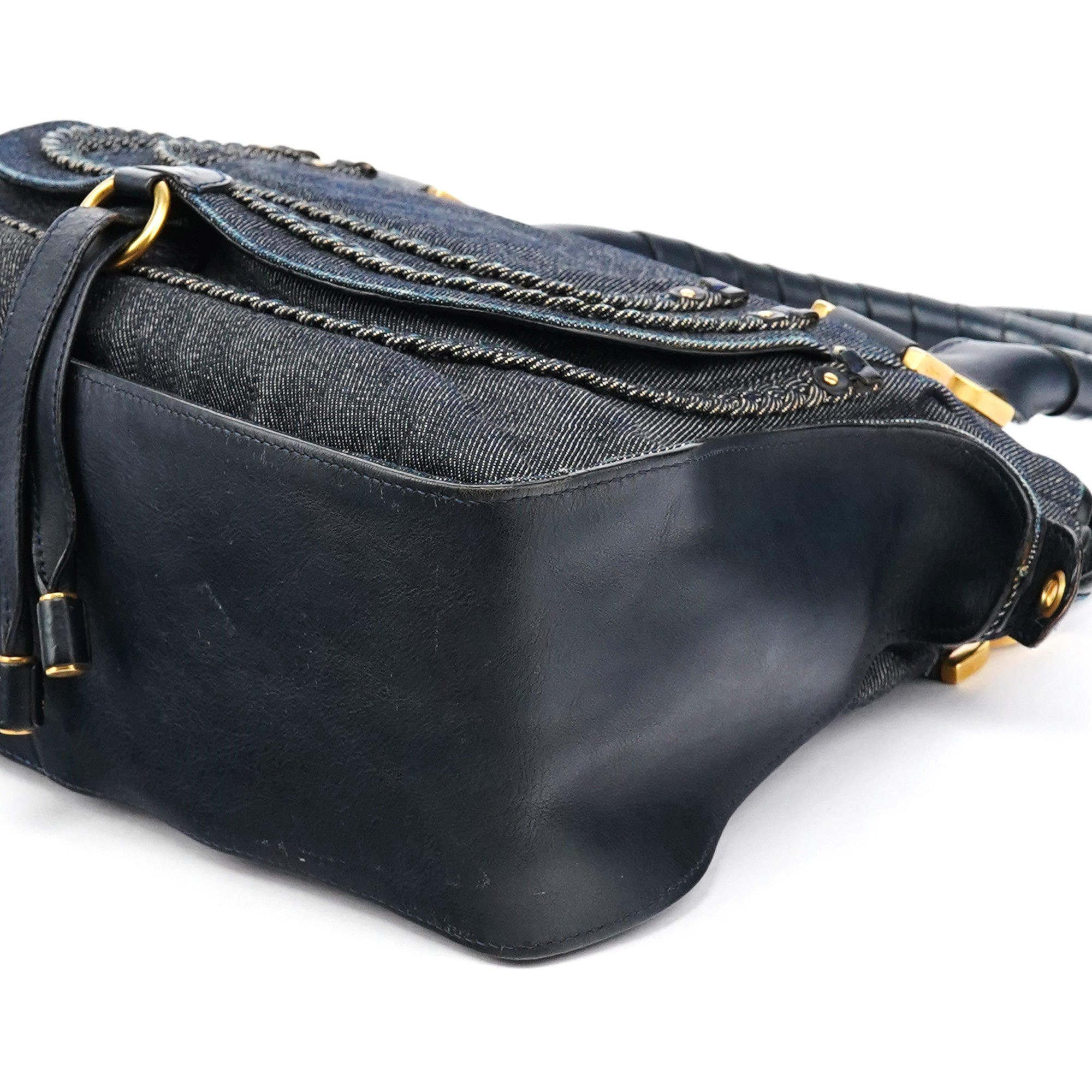 Chloé Marcie 2-Way Tasche aus blauem Denim mit Lederbesatz