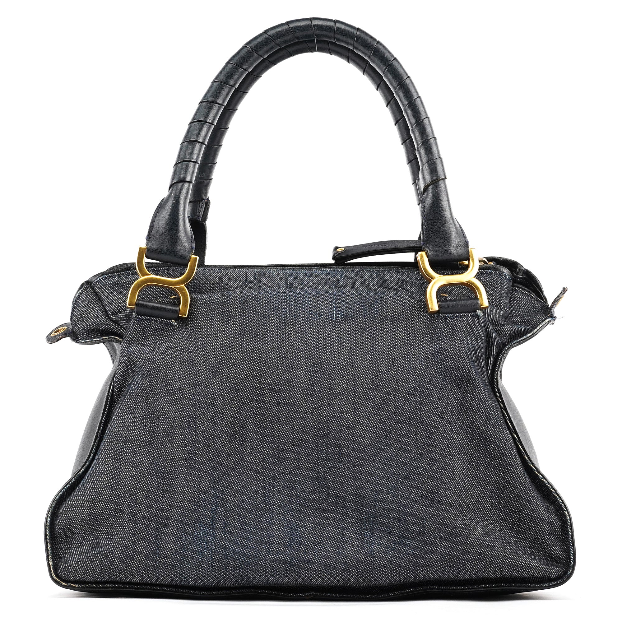 Chloé Marcie 2-Way Tasche aus blauem Denim mit Lederbesatz