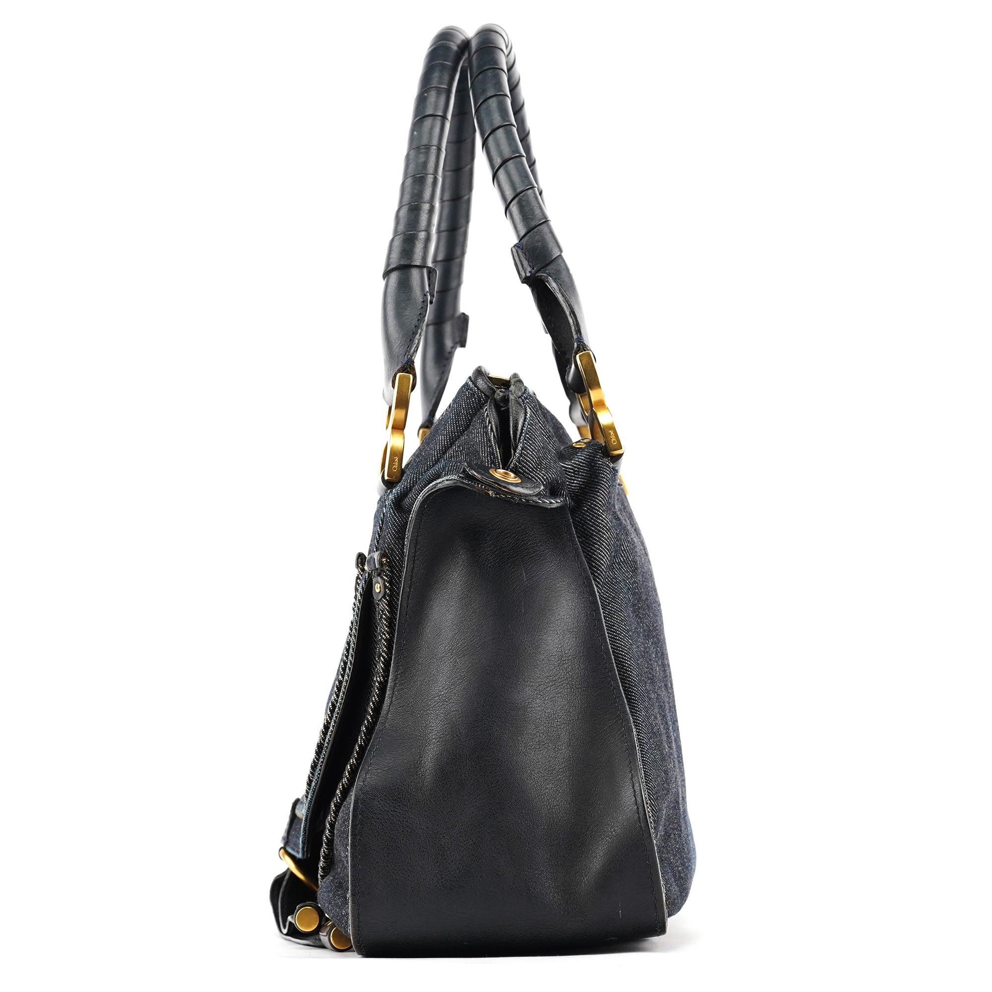 Chloé Marcie 2-Way Tasche aus blauem Denim mit Lederbesatz