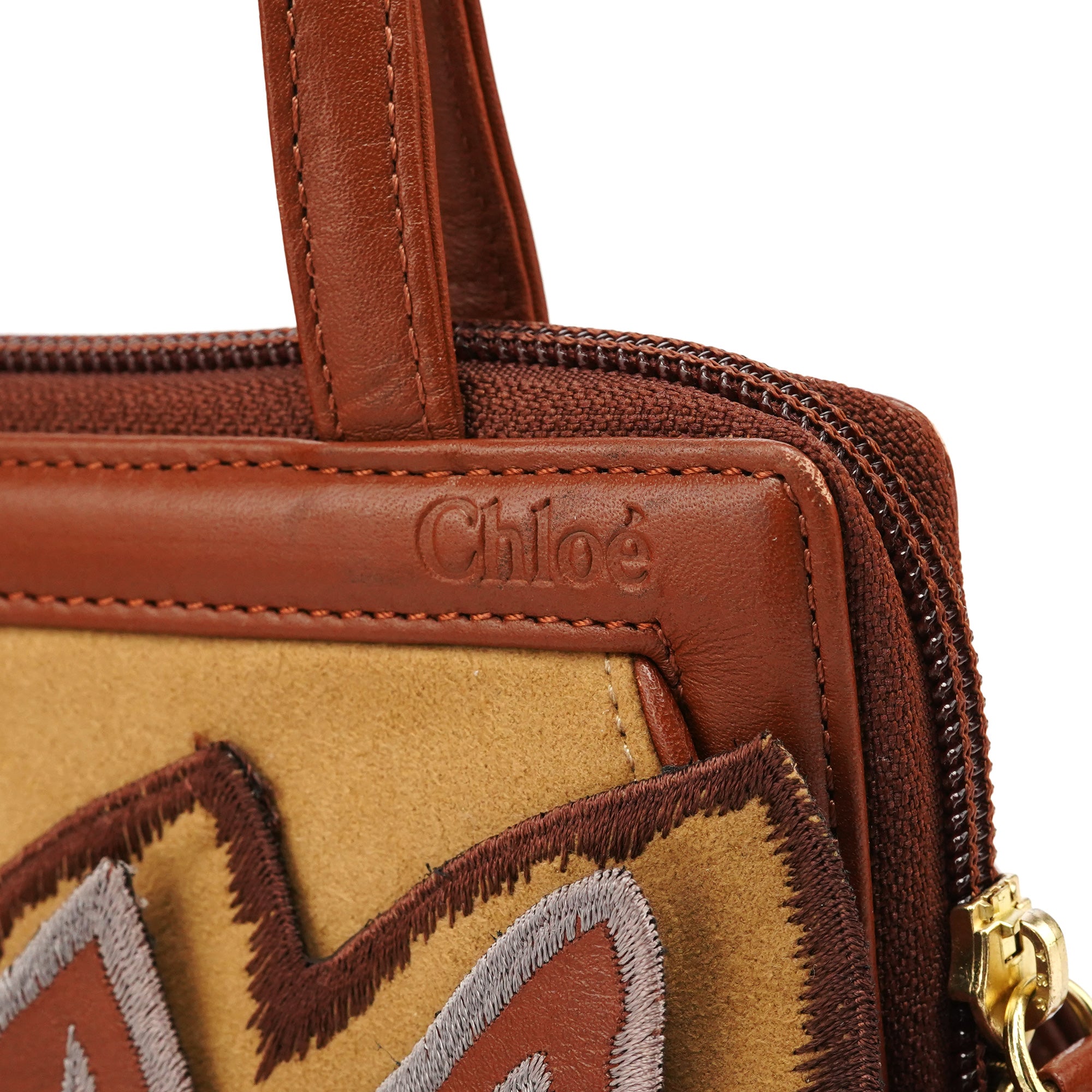 Chloé Brown Beige Floral Embroidered Bag