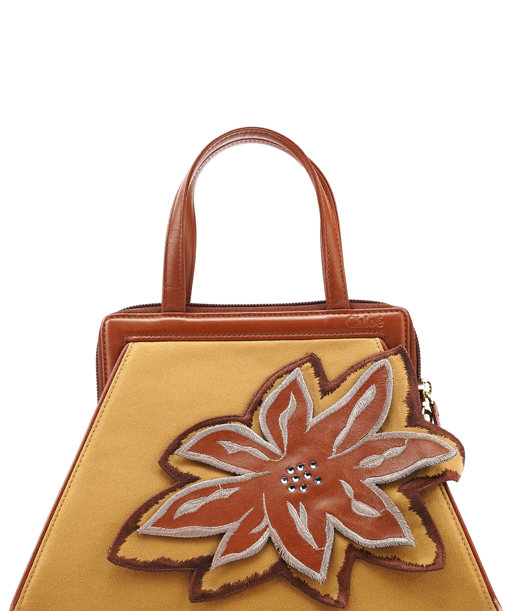 Chloé Brown Beige Floral Embroidered Bag