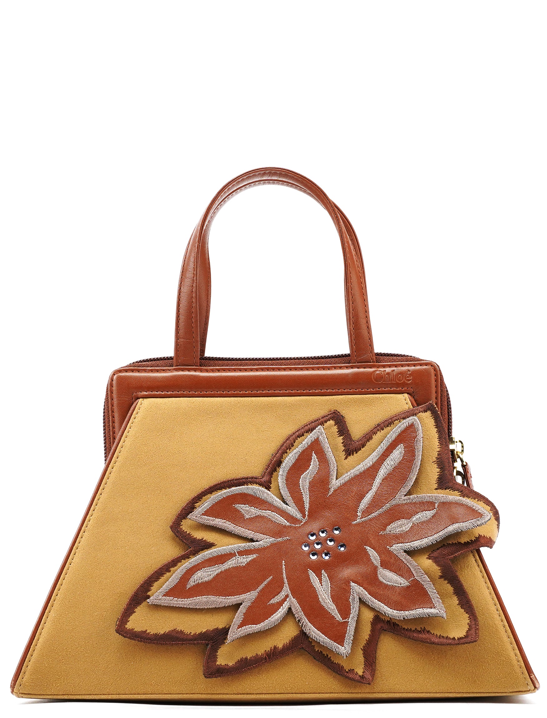 Chloé Brown Beige Floral Embroidered Bag