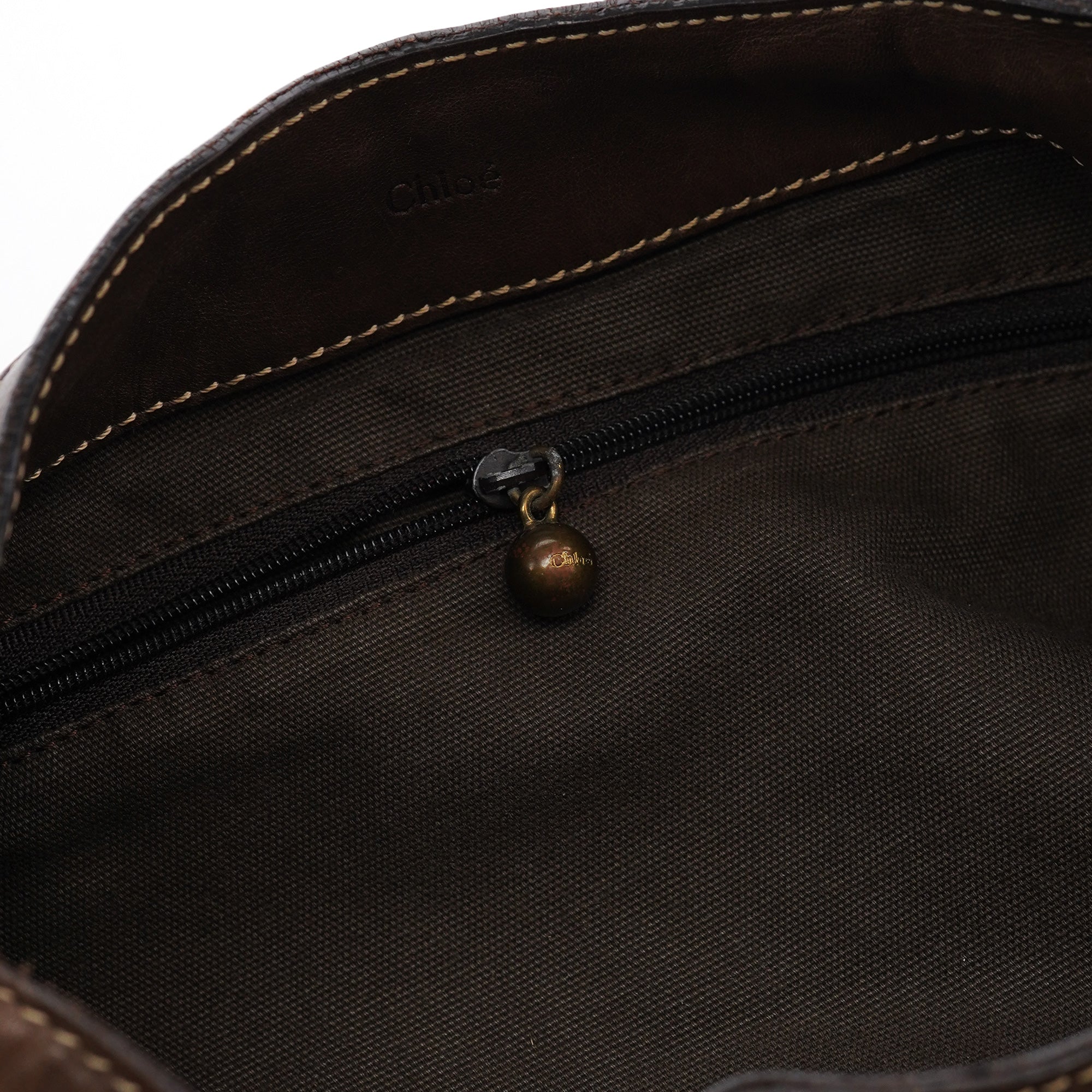 Chloe Brown Canvas Polkadot Hobo Shoulder Bag