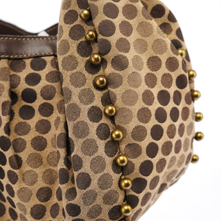 Chloe Brown Canvas Polkadot Hobo Shoulder Bag