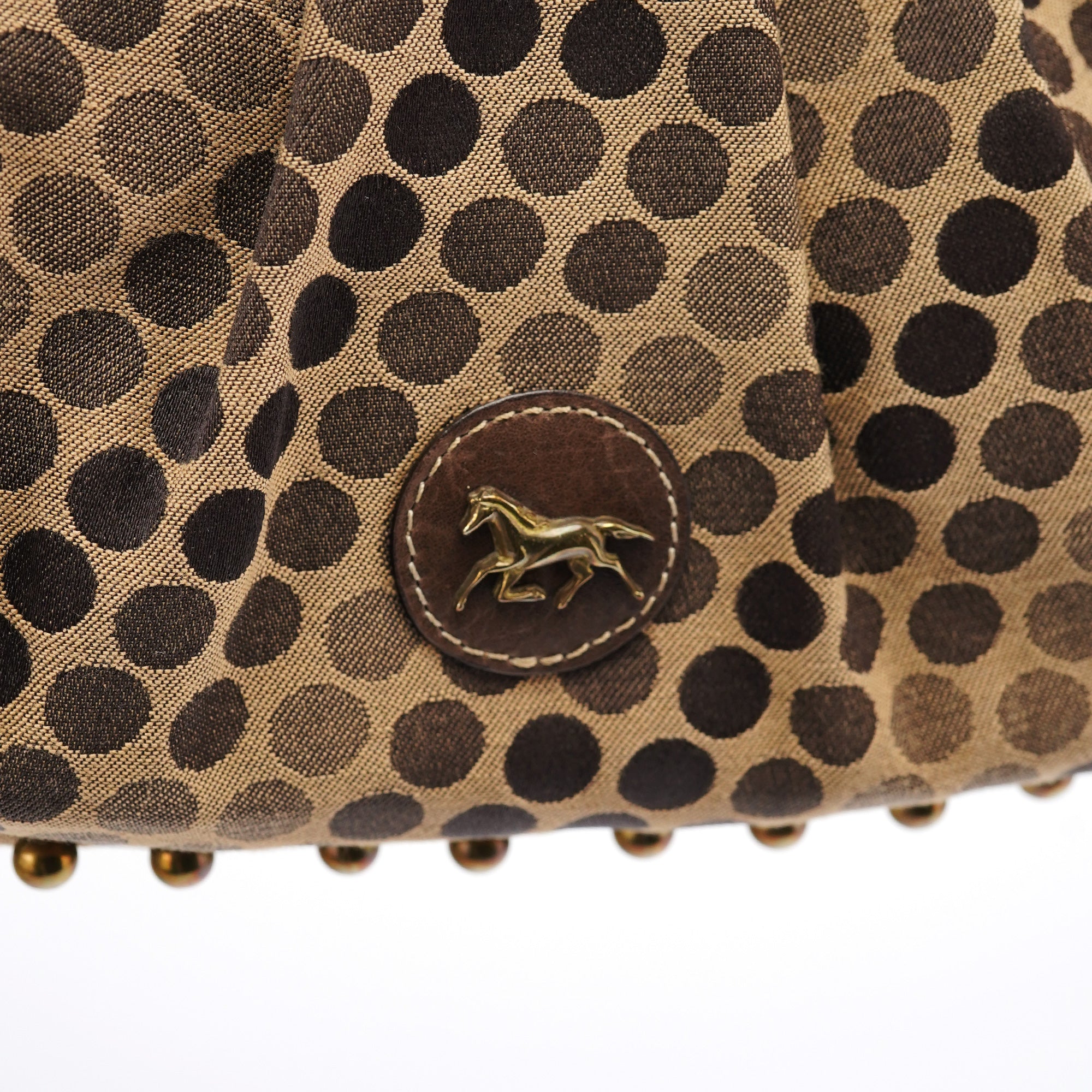 Chloe Brown Canvas Polkadot Hobo Shoulder Bag
