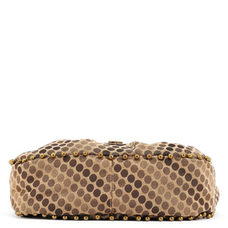 Chloe Brown Canvas Polkadot Hobo Shoulder Bag