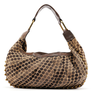 Chloe Brown Canvas Polkadot Hobo Shoulder Bag