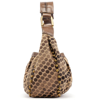 Chloe Brown Canvas Polkadot Hobo Shoulder Bag