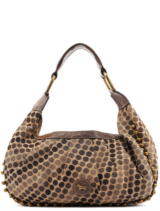Chloe Brown Canvas Polkadot Hobo Shoulder Bag