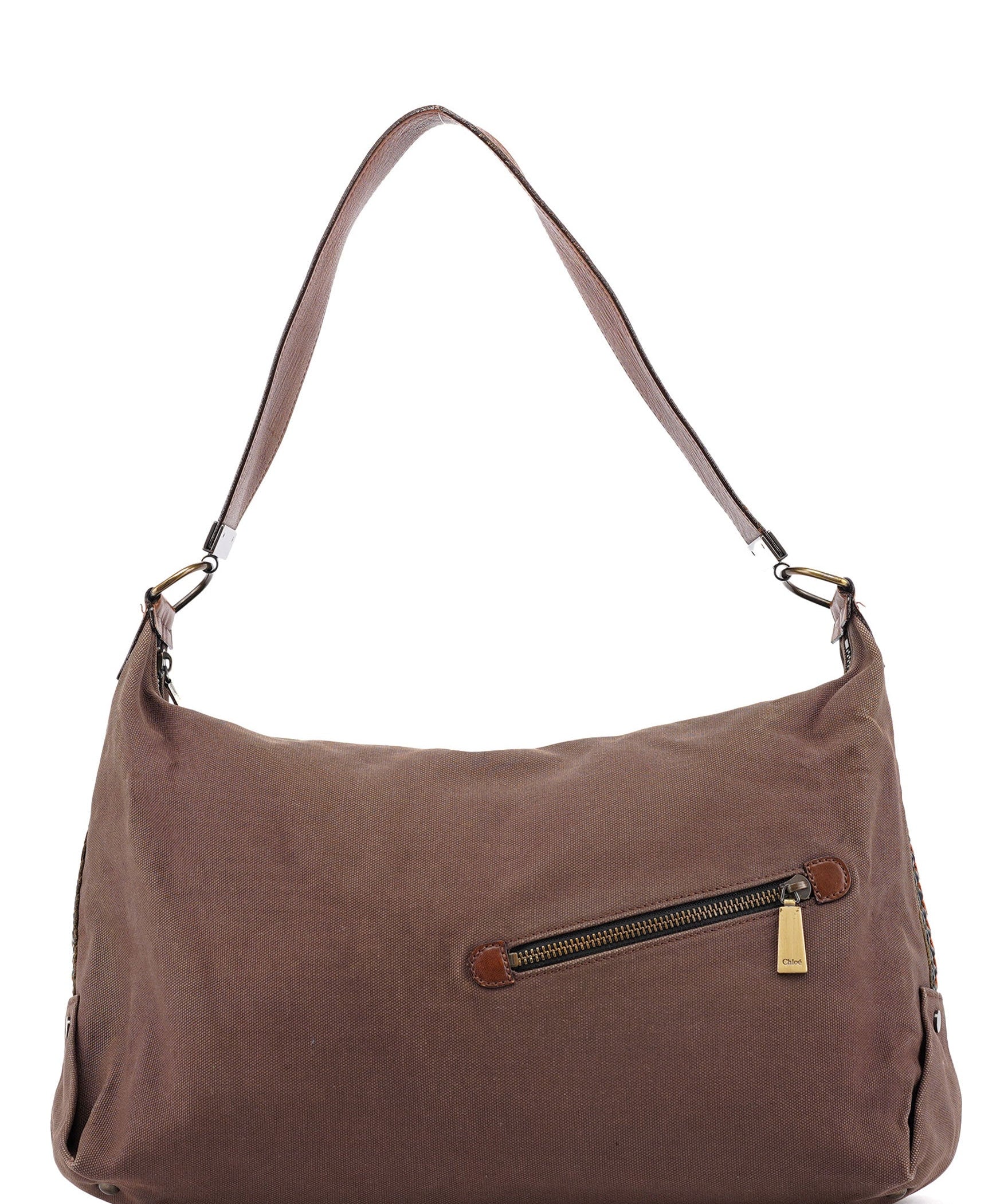 Chloé Brown Canvas Zipper Hobo Shoulder Bag
