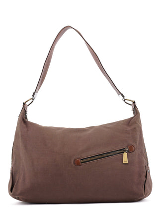 Chloé Brown Canvas Zipper Hobo Shoulder Bag