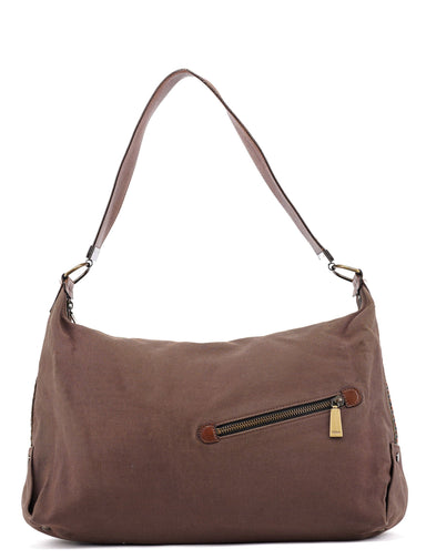 Chloé Brown Canvas Zipper Hobo Shoulder Bag