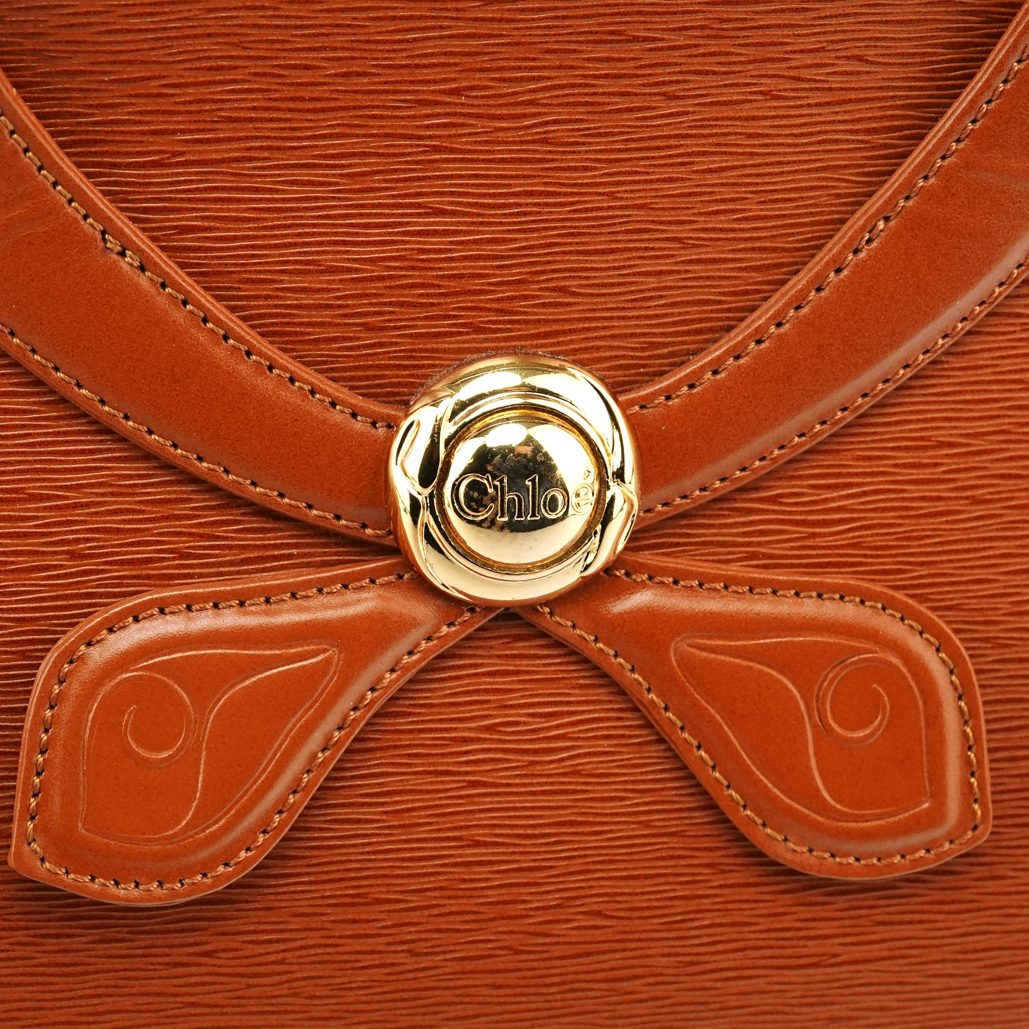 Chloe Brown Epi Leather Ribbon Top Handle 2-Way Bag