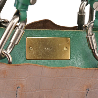 Chloé Brown Green Leather Tote Bag