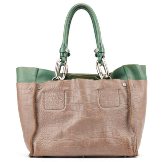 Chloé Brown Green Leather Tote Bag