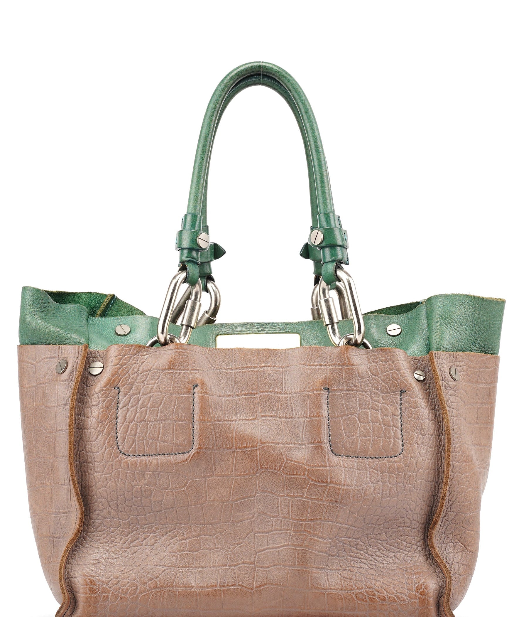 Chloé Brown Green Leather Tote Bag