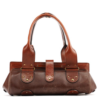 Chloe Brown Leather Clutch Bowling Bag