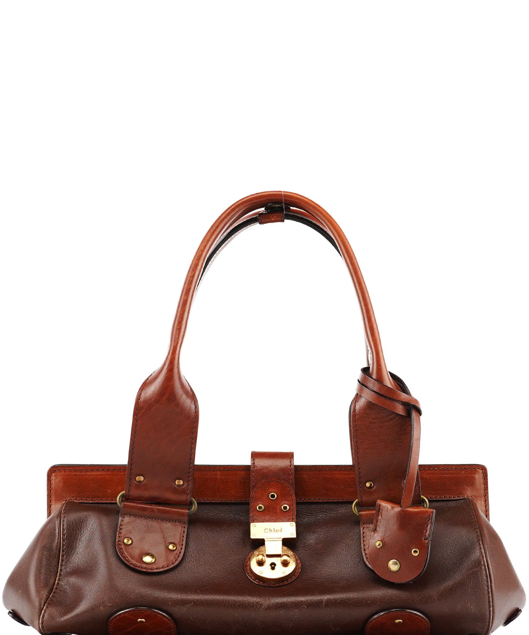 Chloe Brown Leather Clutch Bowling Bag