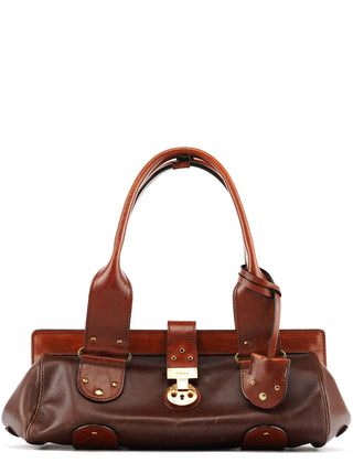 Chloe Brown Leather Clutch Bowling Bag
