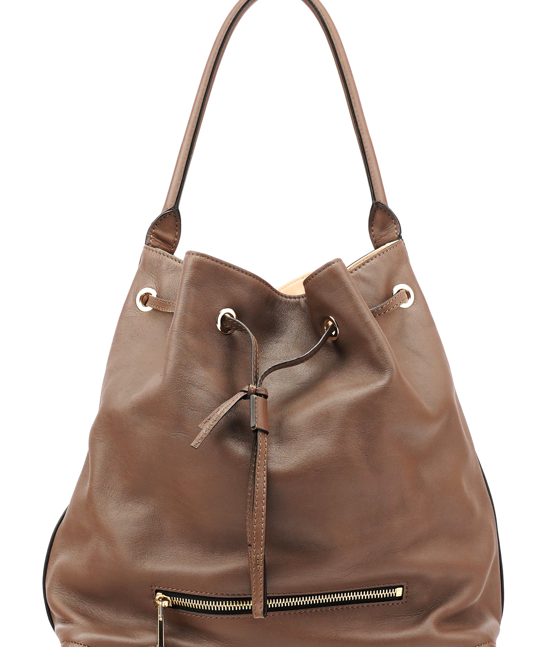 Chloe Brown Leather Drawstring Bucket Bag
