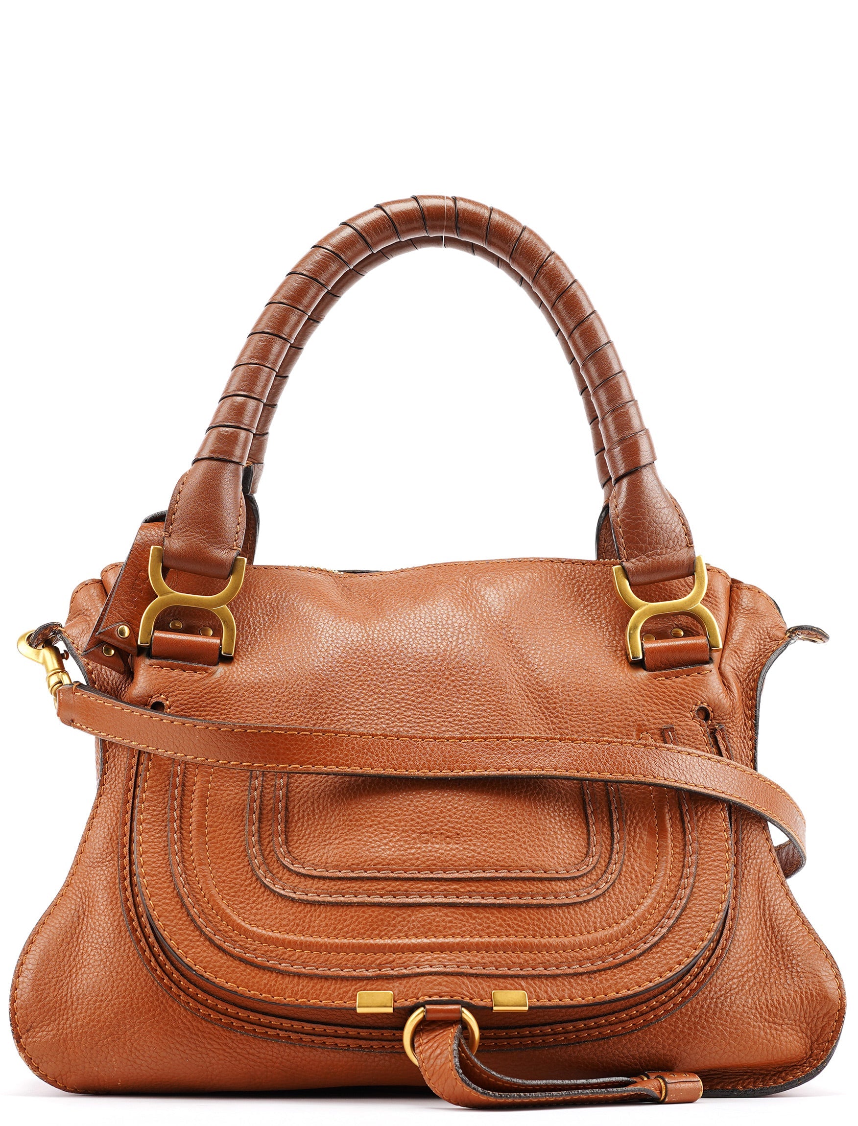 Chloé Sac deux portés Marcie en cuir marron