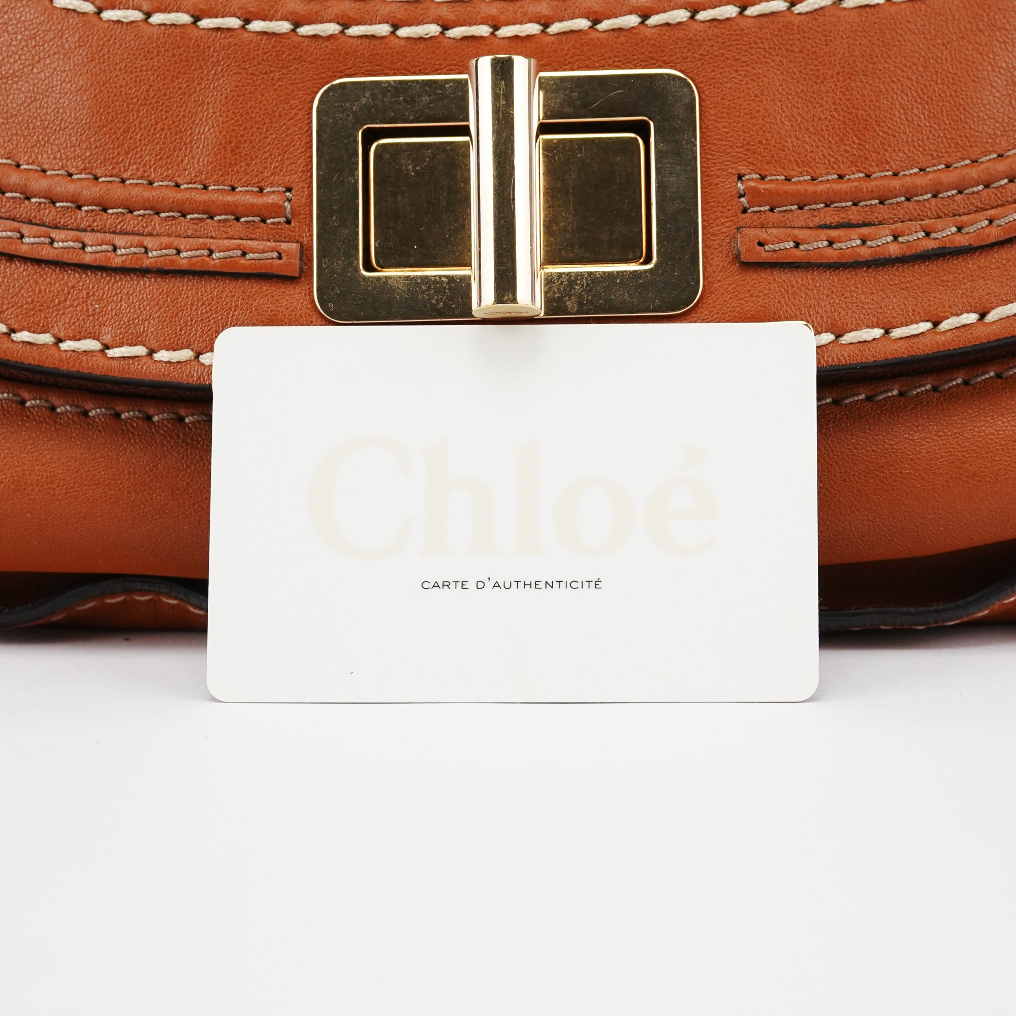 Chloé Sac deux portés Marcie Turnlock en cuir marron