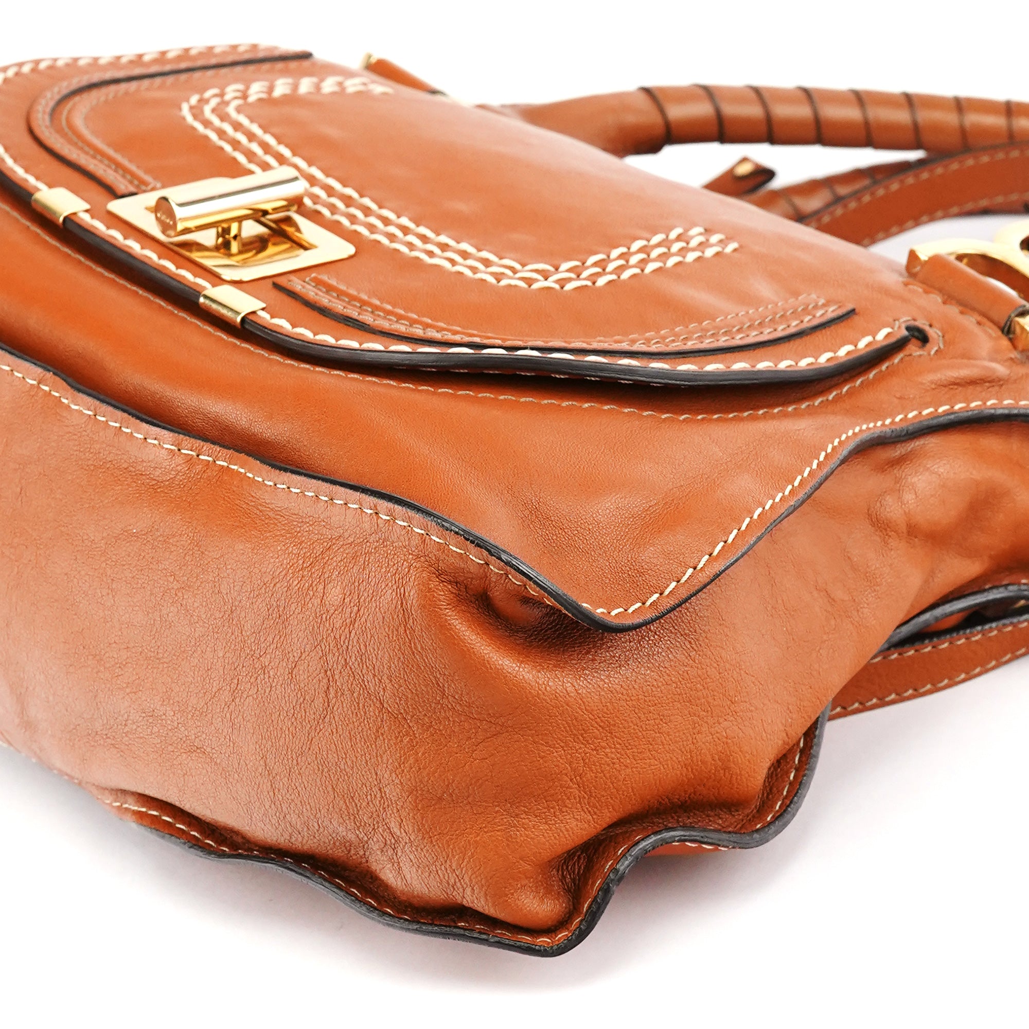 Chloé Sac deux portés Marcie Turnlock en cuir marron